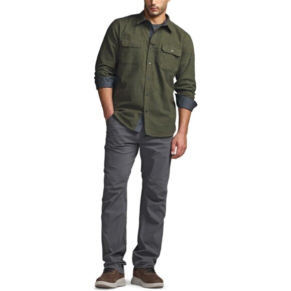 Mens  Hunter Green Mood Cotton Flannel Shirt Long Sleeve Casual Outdoor Plaid - Picture 3 of 9
